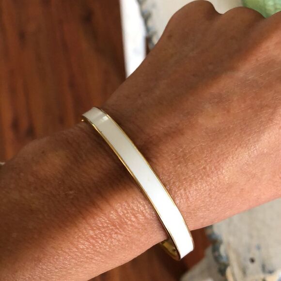 Monet White enamel and gold thin bangle bracelet. - Picture 4 of 4